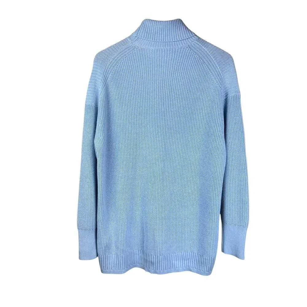 J. Crew Blue Cotton Cashmere Blend Chunky Ribbed Turtleneck Fisherman Sweater